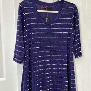 Peck & Peck NWT Purple Tunic with Silver Sequins Sz. M
